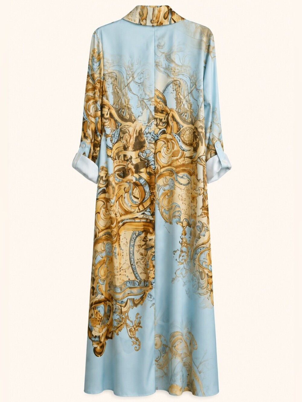 Baroque Ornate Print Button Down Maxi Shirt Dress Blue Gold L/XL - Picture 5 of 5